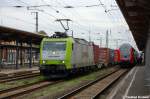 185 543-6 Captrain Deutschland GmbH für ITL Eisenbahn GmbH mit einem Containerzug in Stendal und fuhr in Richtung Wittenberge weiter.