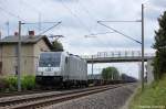 186 185-5 ITL Eisenbahn GmbH mit Containerzug in Vietznitz Richtung Neustadt(Dosse) unterwegs. 12.08.2011