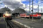 103 208-5 und 218 296-2 und 627 003-7 in Karlsruhe am 06.07.1999.
