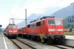 111 038-6 und 111 005-5 in Mittenwald am 11.08.2012.