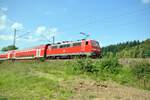 111 012-1 schiebt einen Dosto-Zug nach Amstetten am 10.09.2023.
