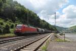 152 094-9 mit einem gemischten Güterzug beim Loreley Betriebsbahnhof.