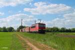 155 212-4 zieht bei der Netztrennstelle bei Bischofsheim einen gemischten Gterzug.