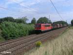 155 033-4 zieht bei Jacobsdorf(Mark) ein Coiltransportzug.