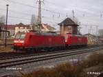 Nachschuss von 185 297 und 019 bei Einfahrt in Frankfurt/Oder.