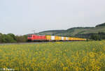 185 065-0 mit einem DHL Containerzug bei Himmelstadt.