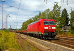   Die 185 003-1 (91 80 6185 003-1 D-DB) der DB Cargo AG fährt am 24.07.2020, mit einem leeren Ganzzug (Drehgestell-Flachwagen mit Seitenborden der Gattung Res-x  679) durch Kreuztal in Richtung