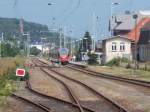 Bahnhof Sassnitz mit dem Flirt 429 029-2 am 08.Juli 2014.