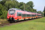 442 857 als S1(Warnemünde-Rostock)bei der Einfahrt in Rostock-Lichtenhagen.07.08.2021