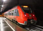 442 342 als S1(Rostock-Warnemünde)kurz vor der Ausfahrt im Haltepunkt Rostock-Holbeinplatz.14.02.2025