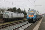 193 427 und 442 837 am 22.12.2025 in Rostock-Bramow.