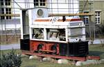 Ruhrtaler Feldbahn- und Grubenlokomotiven Typ 28 DL-S 2 Fabriknummer 1920 Baujahr 1939, 600mm bei Schwenk Zement KG Karlstadt am 18.02.1984.
