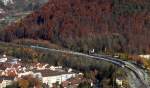 Ein ICE 1 vor der Einfahrt zum Bahnhof Geislingen an der Steige, am 08.11.2015.