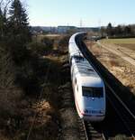 ICE 1 in Neu-Ulm Pfuhl am 09.02.2022.