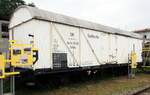 Kühlwagen Tmfhhs der ex Britischen US-Zone DR Berlin Nr.9595 mit Aufschrift Seefische im DB Eisenbahnmuseum Nürnberg am 17.08.2019.