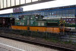 Die Jung Zweikraftlokomotive (elektrische/dieselelektrische) EH 159, vom Typ Jung ED 80 t, am 24 Juni 2025 beim Hauptbahnhof Oberhausen am Museumsbahnsteig/-gleis.