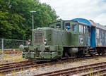 Die Deutz 57513 - eine DEUTZ  KS 230 B (A12L 714A) Diesellokomotive ehemals der Bundeswehr, am 02.07.2023 ausgestellt beim Erlebnisbahnhof Westerwald der Westerwälder Eisenbahnfreunde 44 508 e.