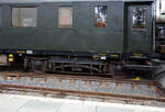 Detailbild von einem der beiden Drehgestelle, der Bauart Görlitz II, des restaurierten historischen  DRG Meßwagen für Schwingungsuntersuchungen Lokmotivversuchsabteilung Grunewald,