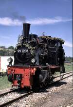 99 7203 bei der Neueröffnung der Museumsstrecke Amstetten - Oppingen in Amstetten am 15.07.1990.