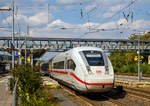   Der ICE 4  - Tz 9027 (BR 412 / 812) rauscht am 23.09.2020 durch den Bahnhof Marburg (Lahn) in Richtung Frankfurt am Main.