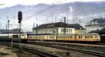 Schienenprüfzug 719 501-9 in Geislingen Steige am 06.02.1982.