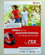 Webeplakat f�r den rsx Rhein Sieg Express, gesehen am 17 Juni 2013 im RE 9 von K�ln nach Siegen.