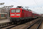 112 133-4(Bh Berlin-Lichtenberg)mit RE 4359 von Rostock Hbf nach Wünsdorf-Waldstadt bei der Bereitstellung im Rostocker Hbf.04.03.2017