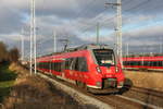 mecklenburg-vorpommern/595482/442-842-als-re-1-ersatzzugre 442 842 als RE 1 Ersatzzug(RE 13987)von Bad Kleinen nach Rostock Hbf bei der Einfahrt im Rostocker Hbf.13.01.2018