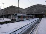 VT005 (650 573-5) + zwei weitere verlassen Leipzig HBF als MRB 54 87478 Delitsch unterer Bahnhof.