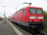 114 033-4 stand am 07.05.10 mit der S2 von Warnemnde nach Gstrow im Bahnhof(Rostock-Bramow)