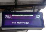 am 30.08.2014 war für Gleis 32 im Münchener Hbf der RE 57411 Memmingen-München angekündigt.