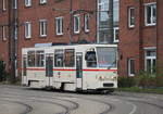 rostock/671981/der-tatra-wagen-t6a2704aus-dem-baujahr1990 Der Tatra Wagen T6A2(704)aus dem Baujahr1990 von CKD Praha-Smichov stand am 07.09.2019 auf dem Betriebshof der Rostocker Straßenbahn AG.