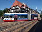 Stra�enbahn / Stadtverkehr; Halberstadt;   NGTW 6-H Nr.4 Leolier vo LFB Baujahr 2007 in der Gr�pernstra�e in Halberstadt am 24.07.2015.