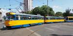 Straßenbahn / Stadtverkehr; Leipzig;     T 4 D-M1 Nr.2183 und 2122 von CKD Tatra Baujahr 1986 und 1984 und NB4 Nr.902 von Bombardier Baujahr 2000 am Hbf in Leipzig am 21.07.2019.