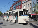 Tatra T6A2(704)stand am 08.05.2016 am Doberaner Platz in Rostock.