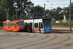 Tatra T6A2(551)und 6N2 Wagen 611 waren am Mittag des 17.09.2016 auf dem Betriebshof der Rostocker Straßenbahn AG abgestellt.