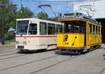 rostock/612134/tatra-t6a2704und-wagen-26-auf-dem Tatra T6A2(704)und Wagen 26 auf dem Gelände des Depot 12 in Rostock-Marienehe.26.05.2018