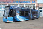 6N2-Wagen 612 stand mit Stadtwerke Rostock-Werbung am 27.05.2018 auf dem Gelände der Rostocker Straßenbahn AG
