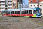 rostock/875792/6n-1-wagen-668-linie-1-von 6N-1 Wagen 668  Linie 1  von Rostock-Hafenallee nach Rostock-Mecklenburger Allee am Neuen Markt in Rostock.07.03.2025