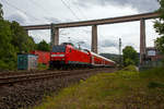   Die 146 002-1 (91 80 6146 002-1 D-DB) der DB Regio fährt am 23.05.2020, mit dem RE 9 (rsx - Rhein-Sieg-Express) Aachen - Köln - Siegen, durch Siegen-Eiserfeld in Richtung Siegen.