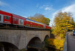 Die 146 003-9 (91 80 6146 003-9 D-DB) der DB Regio fährt am 29.10.2021 mit dem RE 9 rsx - Rhein-Sieg-Express (Aachen - Köln - Siegen) in Kirchen (Sieg) über die Siegbrücke erreicht