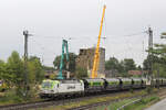193 583-2 CAPTRAIN / ITL mit einen sch�nen Ganzzug am Haken, durchf�hrt am 18.08.2026 den Bahnhof Tostedt. Im Hintergrund der in Abriss befindliche Getreidesilo der Stader Saatzucht / RAISA eG.