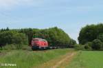 218 261-6 der BahnbauGruppe mit einem leeren Schienenzug bei der Netztrennstelle Bischofsheim in Richtung Rsselsheim.