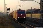 185 606-1 (HGK 2064) der HGK - Häfen und Güterverkehr Köln AG mit einem Kesselzug für Umweltgefährdenden Stoffen in flüssiger Form in Rathenow Richtung Wustermark unterwegs.