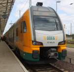 OE2(RE 37359)von Cottbus Richtung Wismar kurz nach der Ankunft im Bahnhof Wismar.30.06.2013