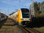 ODEG/840821/odeg-462-518als-re-aus-lietzowtraff ODEG 462 518,als RE aus Lietzow,traff am 24.Februar 2024,im Zielbahnhof Binz ein.
