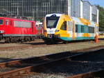 ODEG VT646.040 zur Wartung im OMB Werk Neustrelitz.Durch den Zaun,am 13.Oktober 2026 fotografiert.