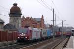 185 534-5 Alpha Trains in Dienst fr die OHE mit Containerzug in Rathenow in Richtung Stendal unterwegs.
