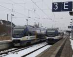 OLA-Treffen im Bahnhof Gstrow link´s nach Rostock Hbf und recht´s nach Btzow.14.02.2012