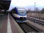OLA VT 0007 mit Ziel Ückermünde Stadthafen im Bahnhof Bützow am 13.4.13